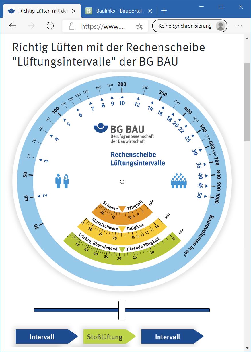 Rechenscheibe von der BG BAU zum richtigen Lüften